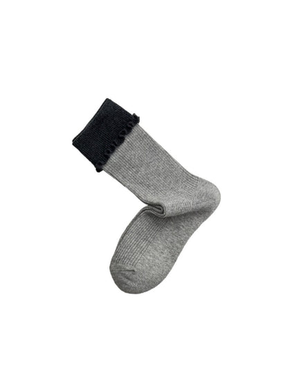 Rufia - Grey Pink Plaid Bow Mid-Crew Socks