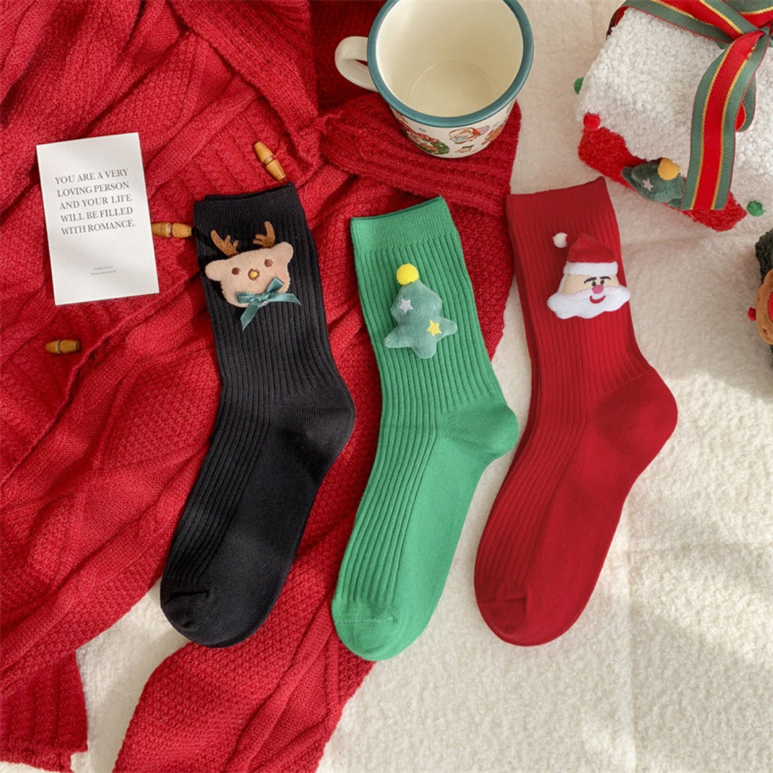 Rufia - Christmas Cartoon Pattern Mid-Calf Socks