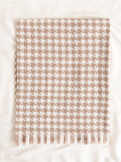 Fringed Houndstooth Keep Warm Shawl&Scarf