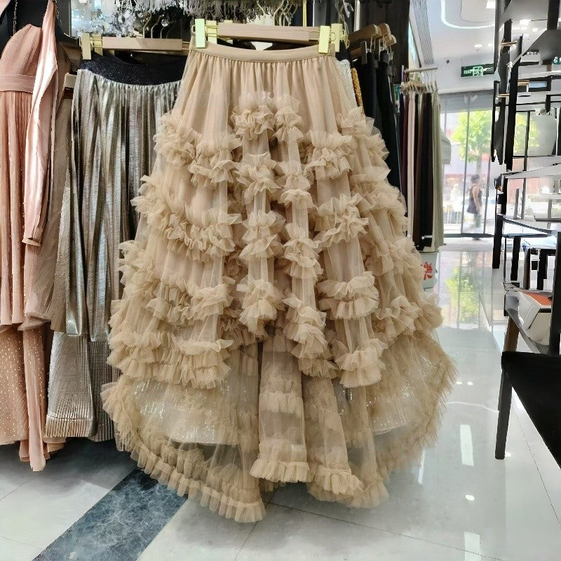 Polyester Tulle Flounce Puff Skirt Paneled