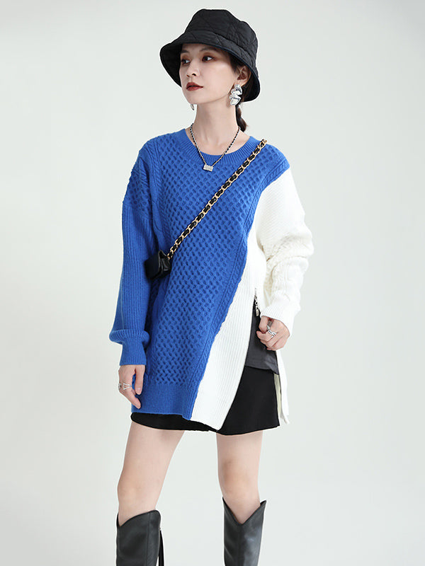 Urban Loose Contrast Color Split-Joint Sweater Top
