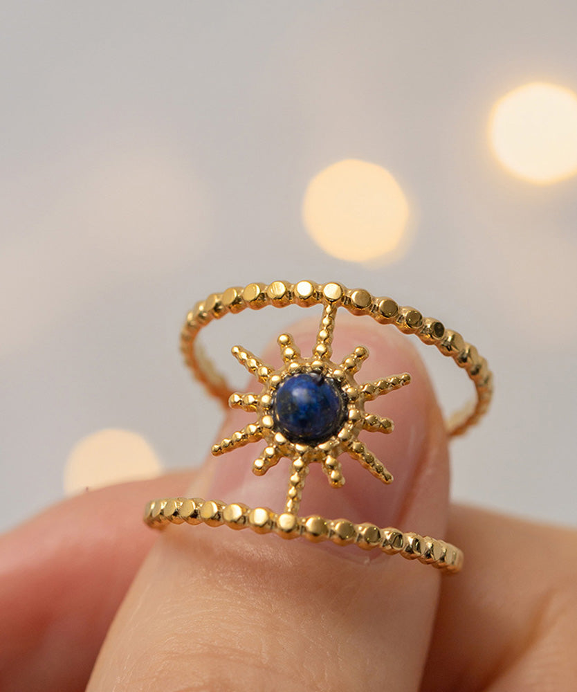 Boho Gold Sterling Silver Overgild Turquoise Gem Stone Ring Three Piece Set Ring