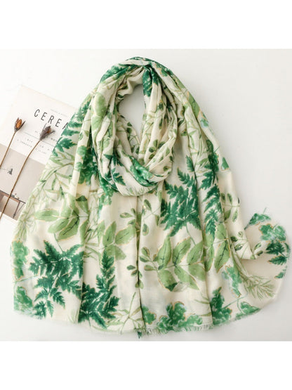 Scarvii - Leaf Print Long Thin Scarf - Versatile &amp; Stylish