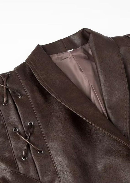 Leather Wrap Jacket with Lace Up Shoulders