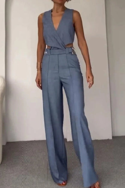 Fashion Crossover Vest \u0026 Pants Two-piece Set