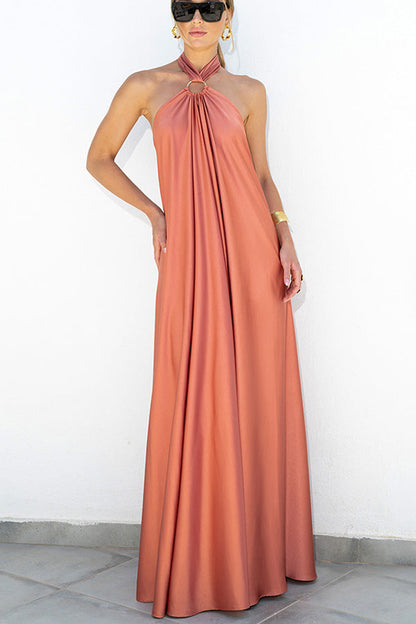 Classy and Fabulous Satin Halter Backless Party\/Vocation Maxi Dress