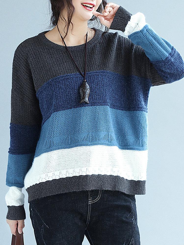 Casual Multi-Color Loose Long Sleeve O-Neck Women Sweaters