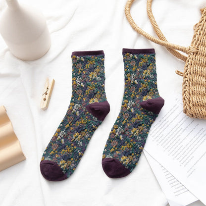 Rufia - 3D Floral Pattern Spring Autumn Mid-Calf Socks