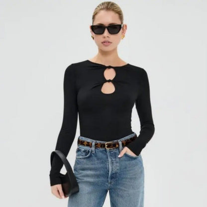 Hollow Knot Solid Long Sleeve T-Shirt