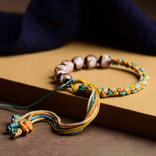 Hand-Woven Bracelet Nepalese Fragrant Gray Glass Bracelet Female Thangka Bracelet Tibetan Retro Ethnic Style Rope Bracelet