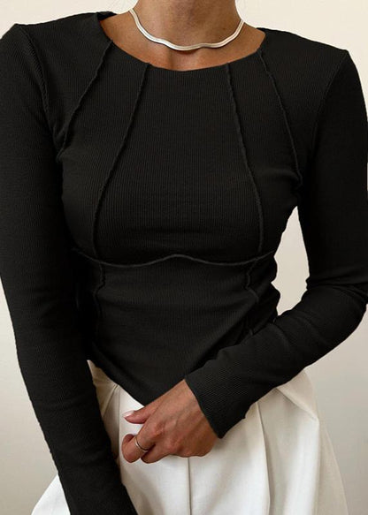 Slim Fit Long Sleeve Knit Top With Split Thread Detail
