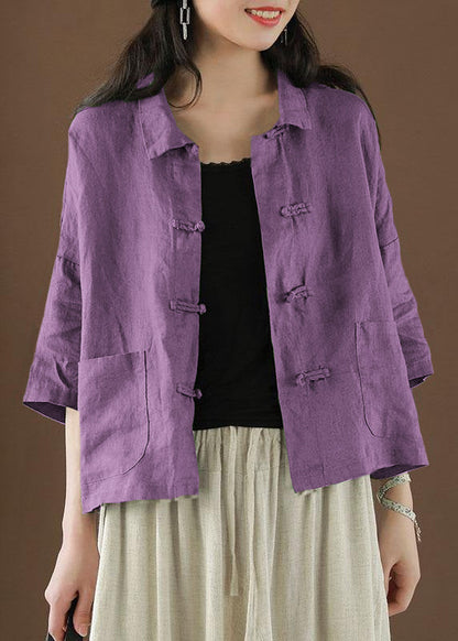 Beautiful Green Peter Pan Collar Pockets Summer Linen top