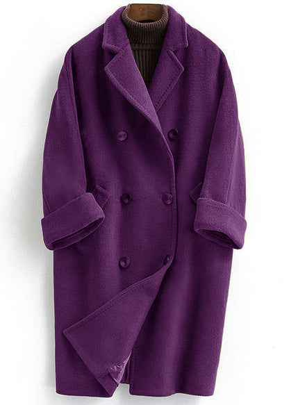 Woolen Coat trendy plus size long double breast women coats Notched