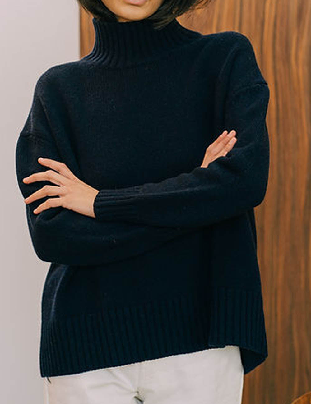Fall Mock Neck Ribbed Knit Oversized Sweater