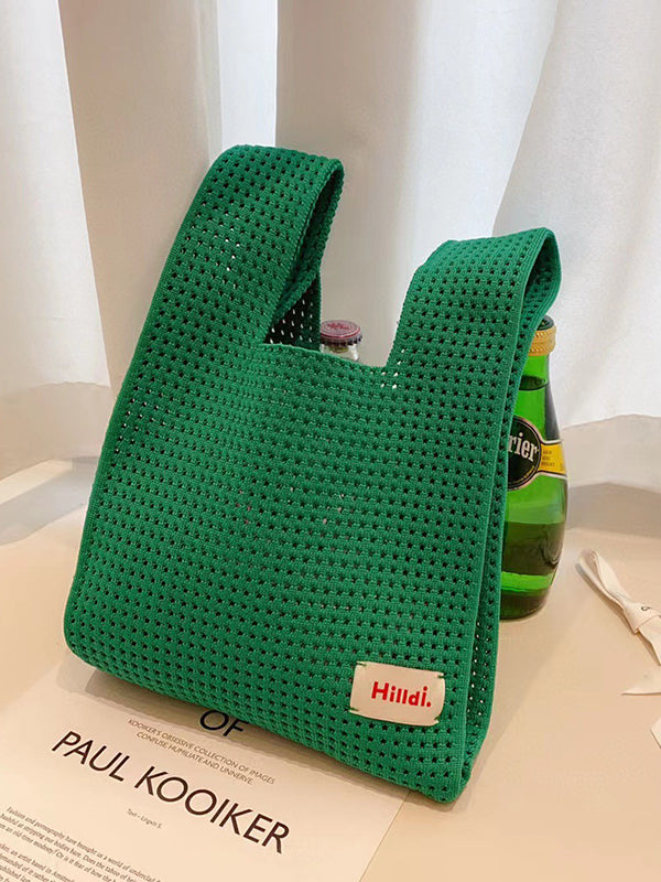 Hollow Letter Print Solid Color Handbags