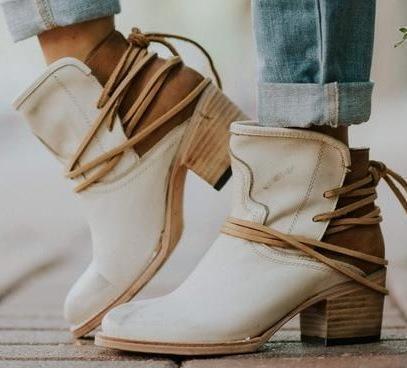 Casual Lace-Up Low Square Heel Knight Shorts Boots