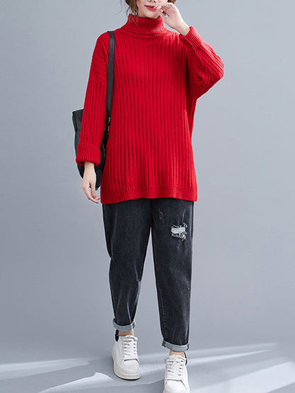 Simple Solid Color High-Neck Long Sleeves Sweater Top