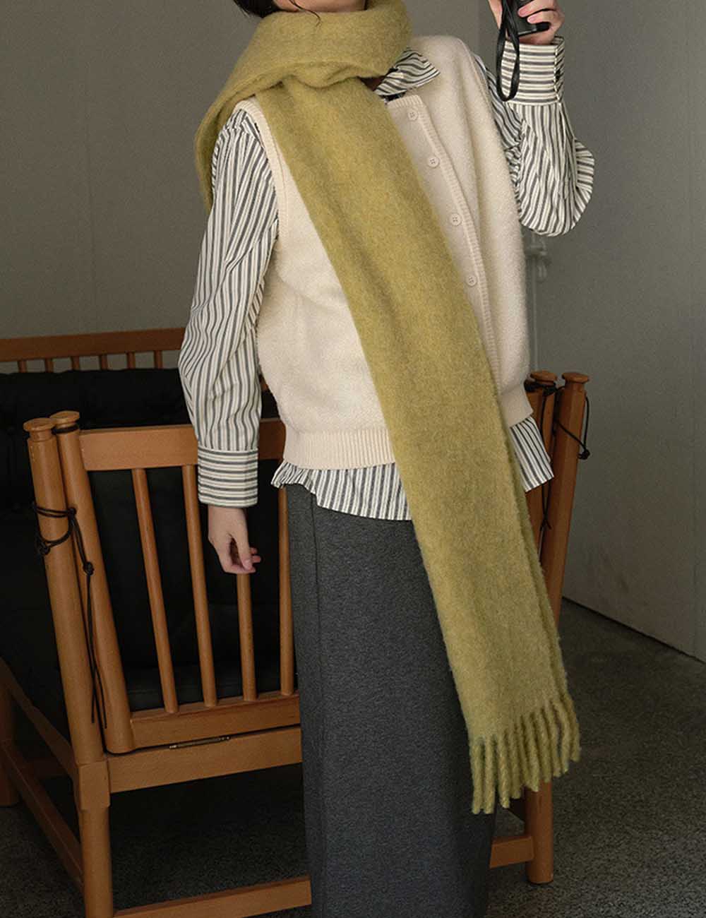 Winter Solid Color Thick Tassel Wool Scarf