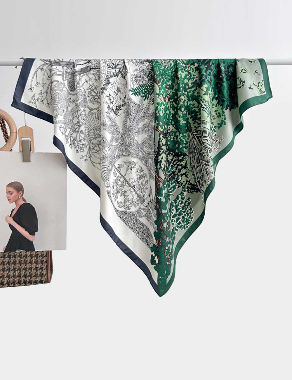Color Block Print Soft Square Silk Scarf