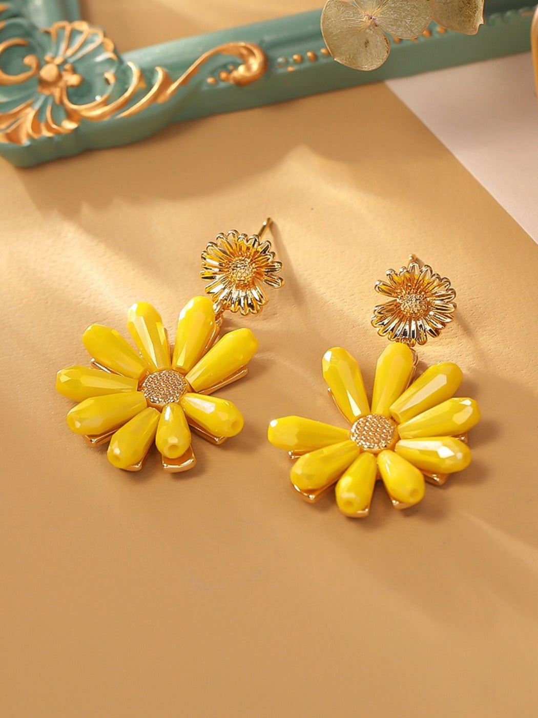 Earwish - Yellow Flower Crystal Bead Earrings