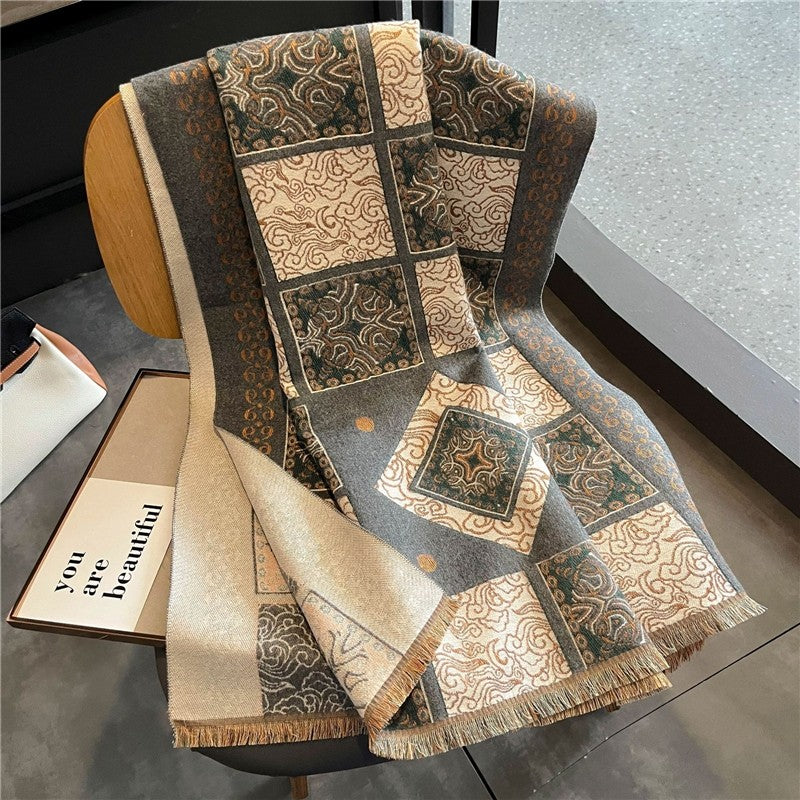 Long Thick Fleece Print Scarf