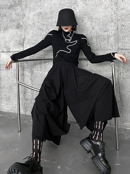 Fashion Irregularity Wide Leg Solid Color Elastic Waist Cropped Pants