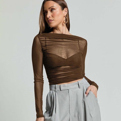 Mesh Ruffle Long Sleeve Tee
