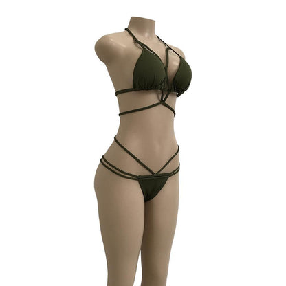 Strap Knit Button Back Bikini Swimsuit With 14 Colors