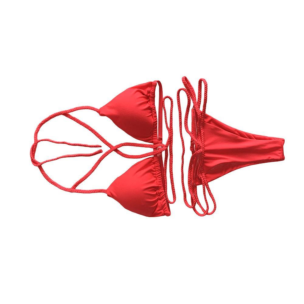 Strap Knit Button Back Bikini Swimsuit With 14 Colors
