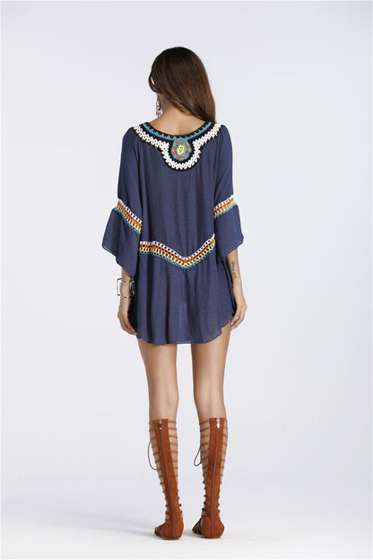 Three Colors Large Size Fashion Loose Women Bohemia Style Cotton In The Long Section Of The Shirt