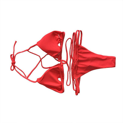 Strap Knit Button Back Bikini Swimsuit With 14 Colors