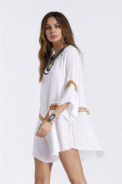 Three Colors Large Size Fashion Loose Women Bohemia Style Cotton In The Long Section Of The Shirt