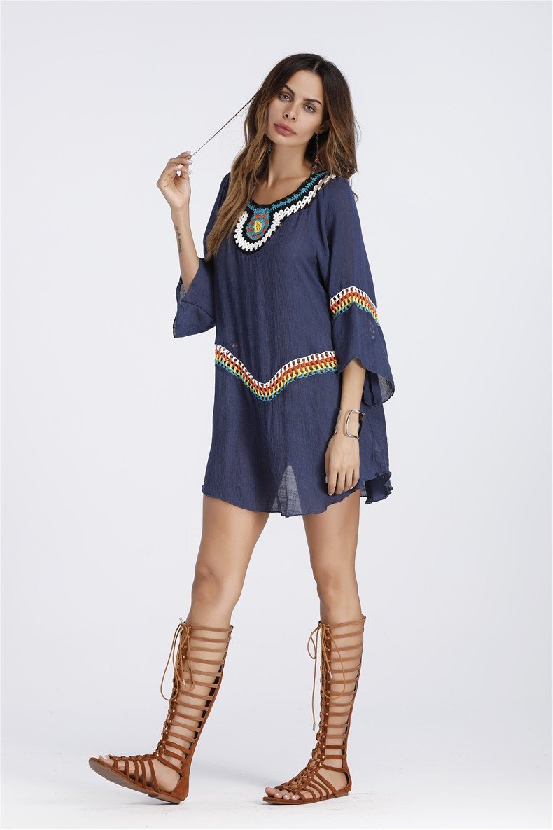 Three Colors Large Size Fashion Loose Women Bohemia Style Cotton In The Long Section Of The Shirt