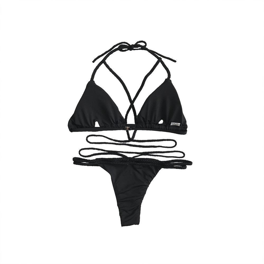 Strap Knit Button Back Bikini Swimsuit With 14 Colors