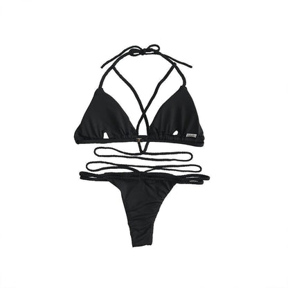 Strap Knit Button Back Bikini Swimsuit With 14 Colors