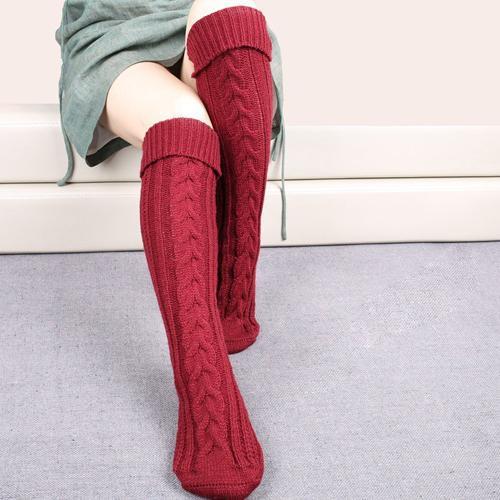 Wool Legs Leg Warp Knit Christmas Boots Over The Knee Diagonal 8 Pattern Twist Floor Socks