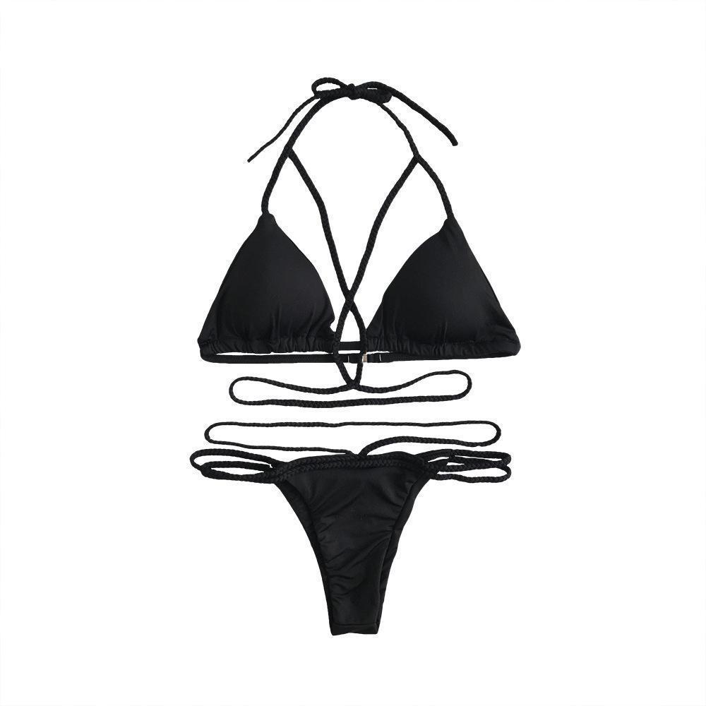 Strap Knit Button Back Bikini Swimsuit With 14 Colors
