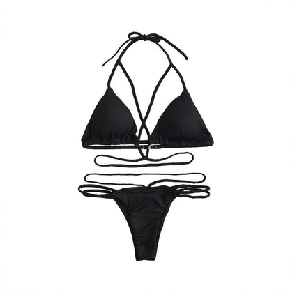 Strap Knit Button Back Bikini Swimsuit With 14 Colors