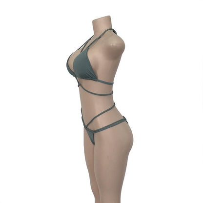 Strap Knit Button Back Bikini Swimsuit With 14 Colors