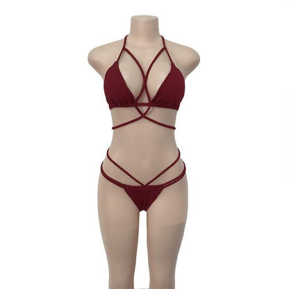 Strap Knit Button Back Bikini Swimsuit With 14 Colors