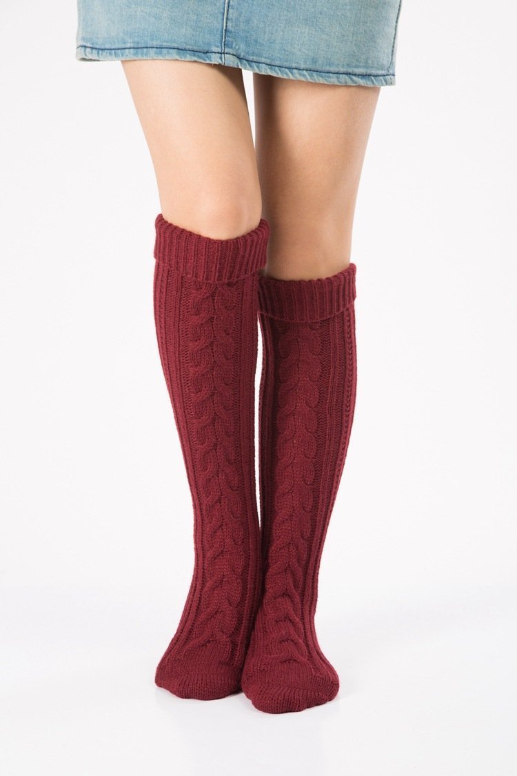 Wool Legs Leg Warp Knit Christmas Boots Over The Knee Diagonal 8 Pattern Twist Floor Socks