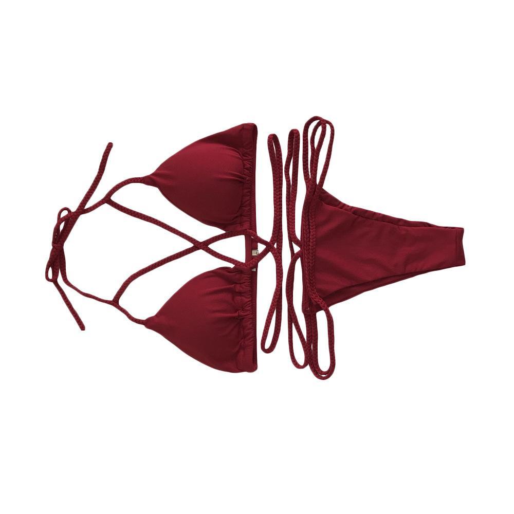 Strap Knit Button Back Bikini Swimsuit With 14 Colors