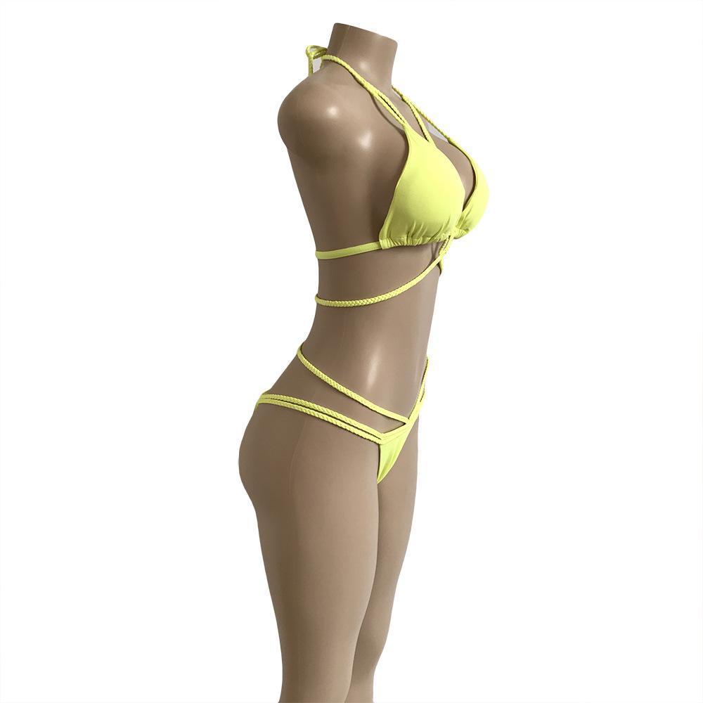 Strap Knit Button Back Bikini Swimsuit With 14 Colors