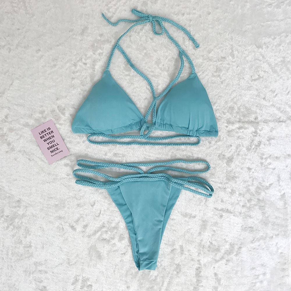 Strap Knit Button Back Bikini Swimsuit With 14 Colors