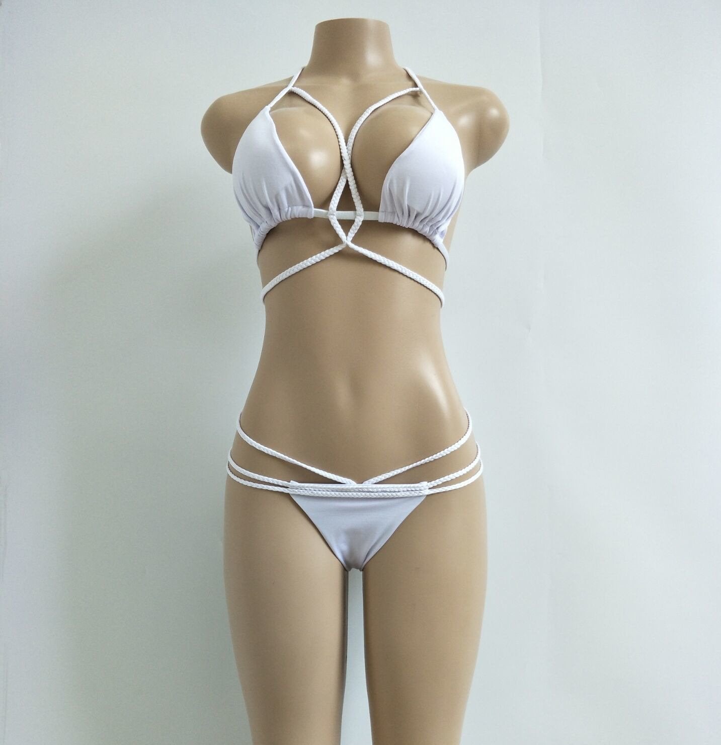 Strap Knit Button Back Bikini Swimsuit With 14 Colors
