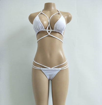 Strap Knit Button Back Bikini Swimsuit With 14 Colors