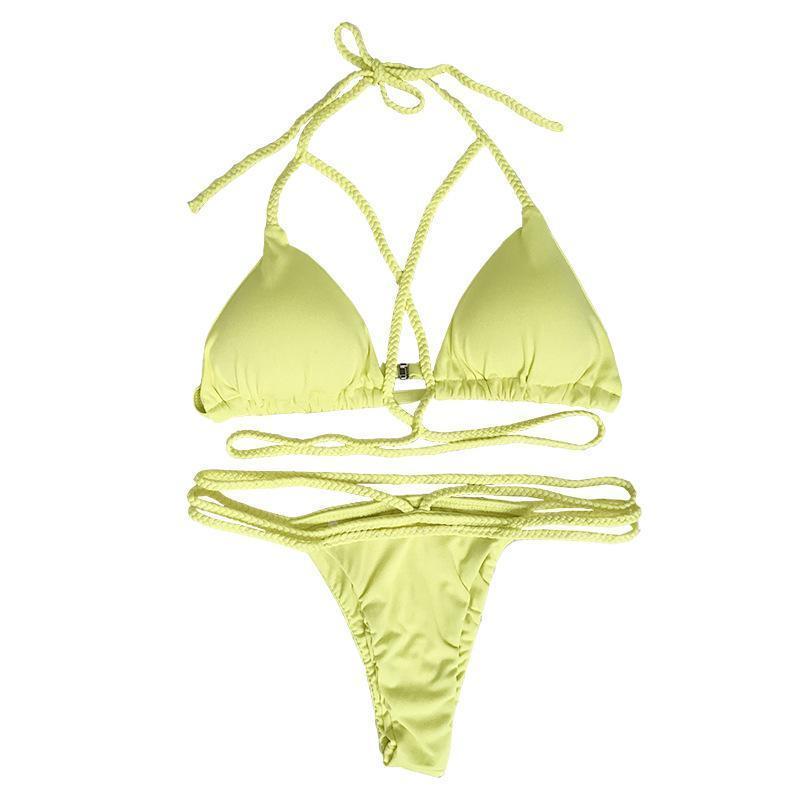 Strap Knit Button Back Bikini Swimsuit With 14 Colors