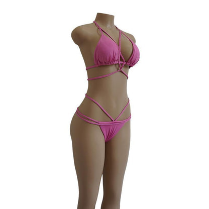 Strap Knit Button Back Bikini Swimsuit With 14 Colors