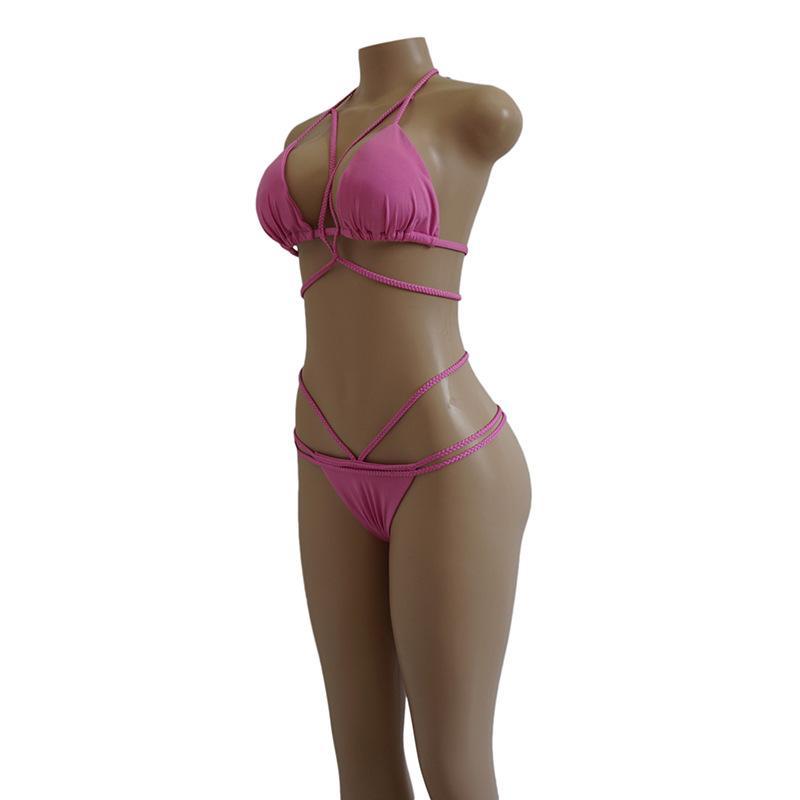 Strap Knit Button Back Bikini Swimsuit With 14 Colors