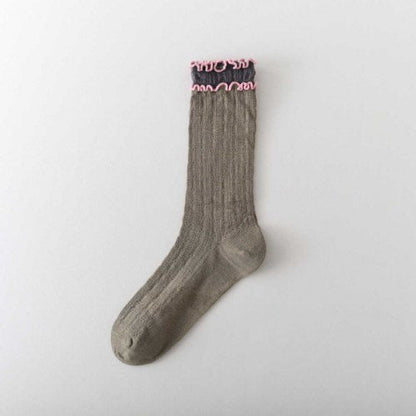 Ruffle Color Block Thin Ribbed Socks